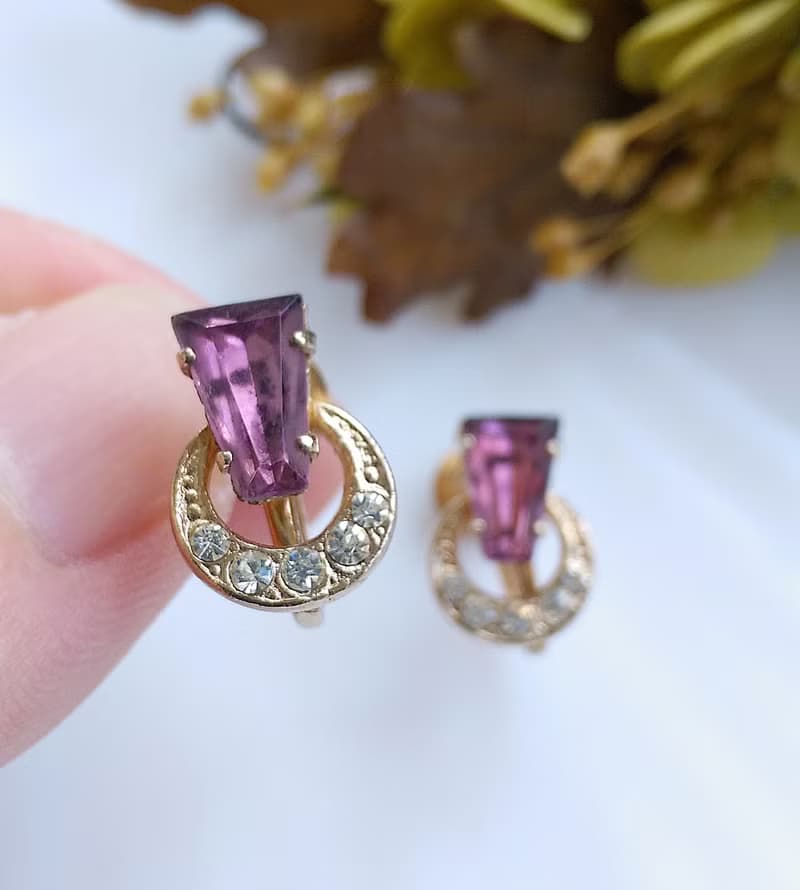 Vintage Jewelry 西洋古董飾品 氣質 小巧紫鑽 栓式耳環