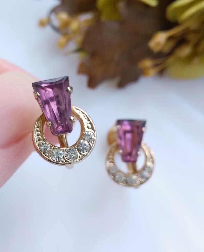 Vintage Jewelry 西洋古董飾品 氣質 小巧紫鑽 栓式耳環