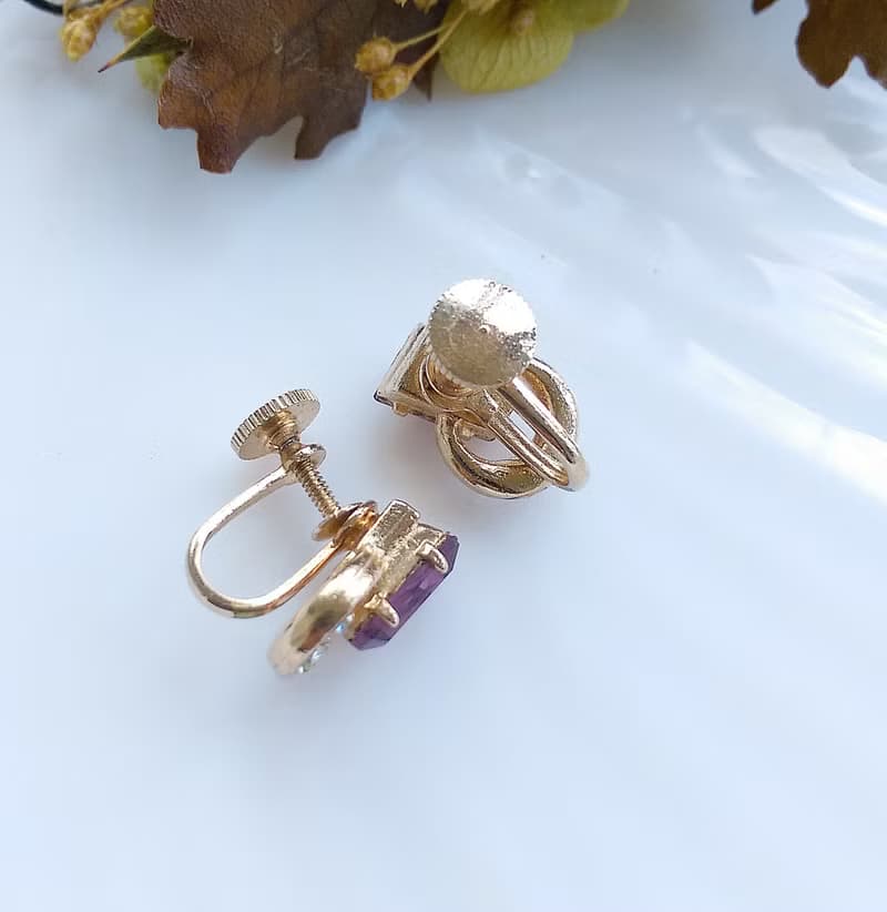 Vintage Jewelry 西洋古董飾品 氣質 小巧紫鑽 栓式耳環