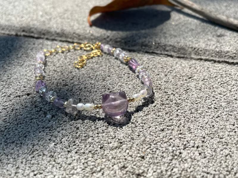 珍珠紫水晶貓頭手鍊
