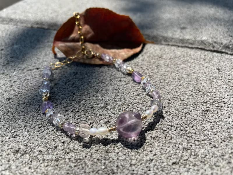 珍珠紫水晶貓頭手鍊