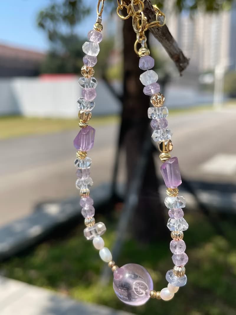 珍珠紫水晶貓頭手鍊