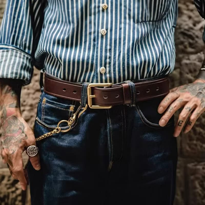 【免費刻英文】復古銅扣真皮皮带 整层牛皮腰带 男士休閒牛仔褲帶