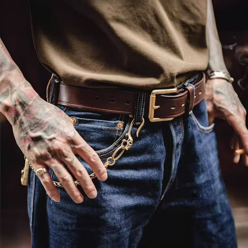 【免費刻英文】復古銅扣真皮皮带 整层牛皮腰带 男士休閒牛仔褲帶