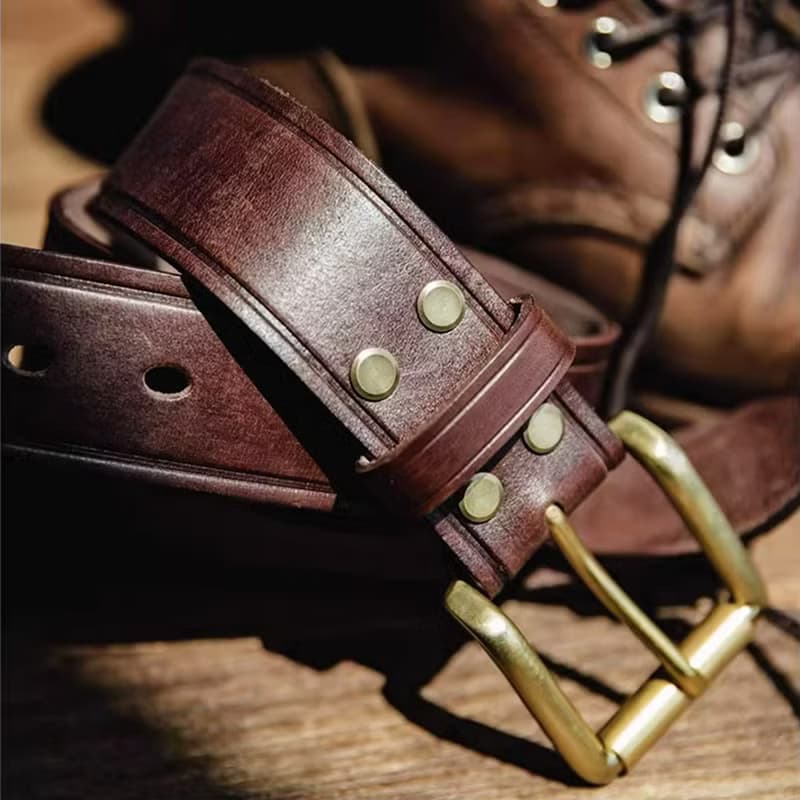 【免費刻英文】復古銅扣真皮皮带 整层牛皮腰带 男士休閒牛仔褲帶