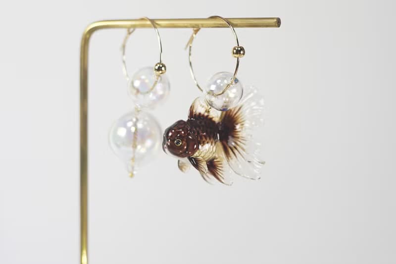黑色泰獅金魚可愛靈動耳環耳夾 獨立設計 小動物可愛個性創意飾品