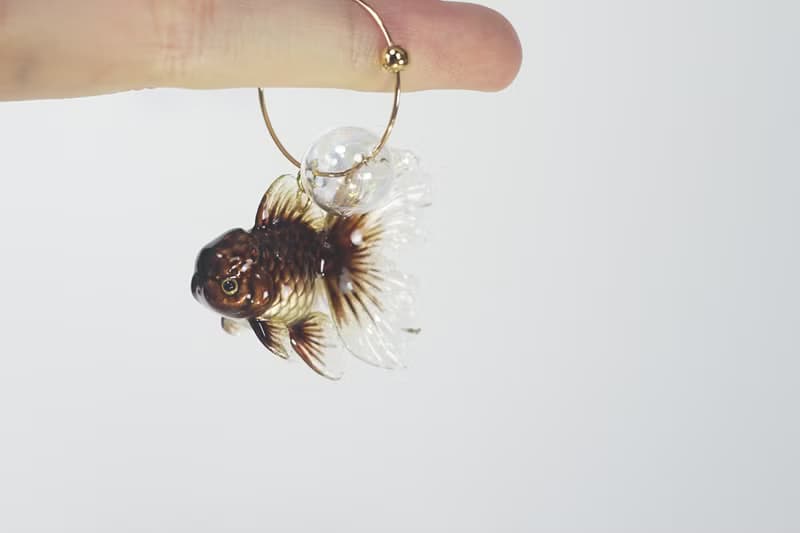 黑色泰獅金魚可愛靈動耳環耳夾 獨立設計 小動物可愛個性創意飾品