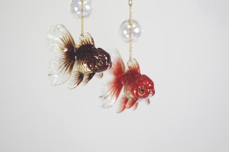黑色泰獅金魚可愛靈動耳環耳夾 獨立設計 小動物可愛個性創意飾品