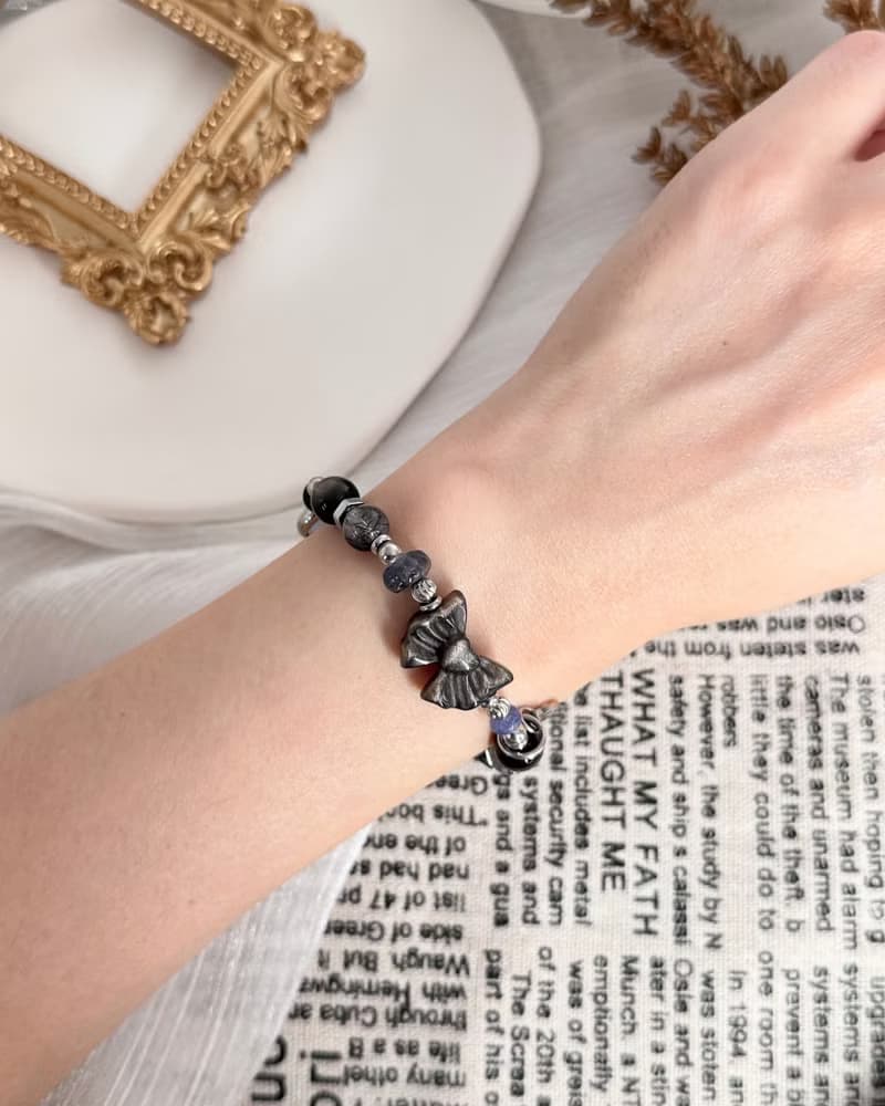 上善若水氣質水晶手鍊 - 醫療鋼/銀曜石/黑髮晶/藍紋瑪瑙/堇青石