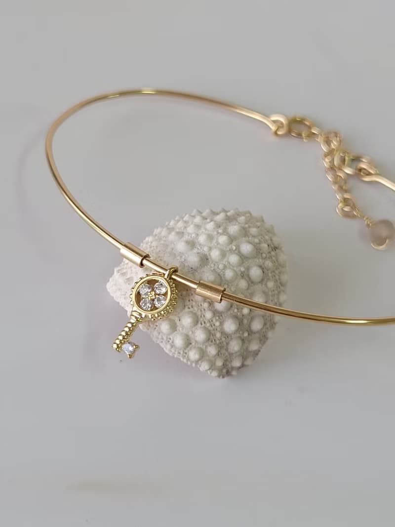 【禮物】許願手環 - 潘朵拉之鑰-鋯石情鎖 14K注金手環