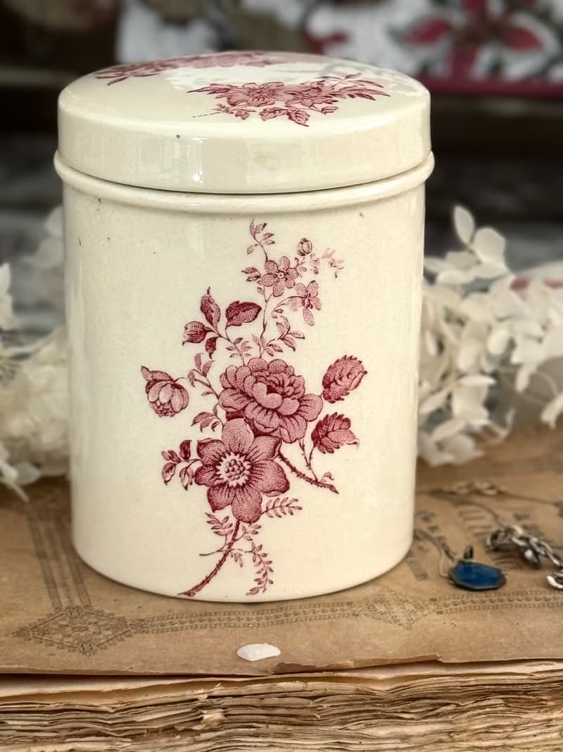 40711-典雅古董Royal Staffordshire 粉色花飾瓷器收納罐