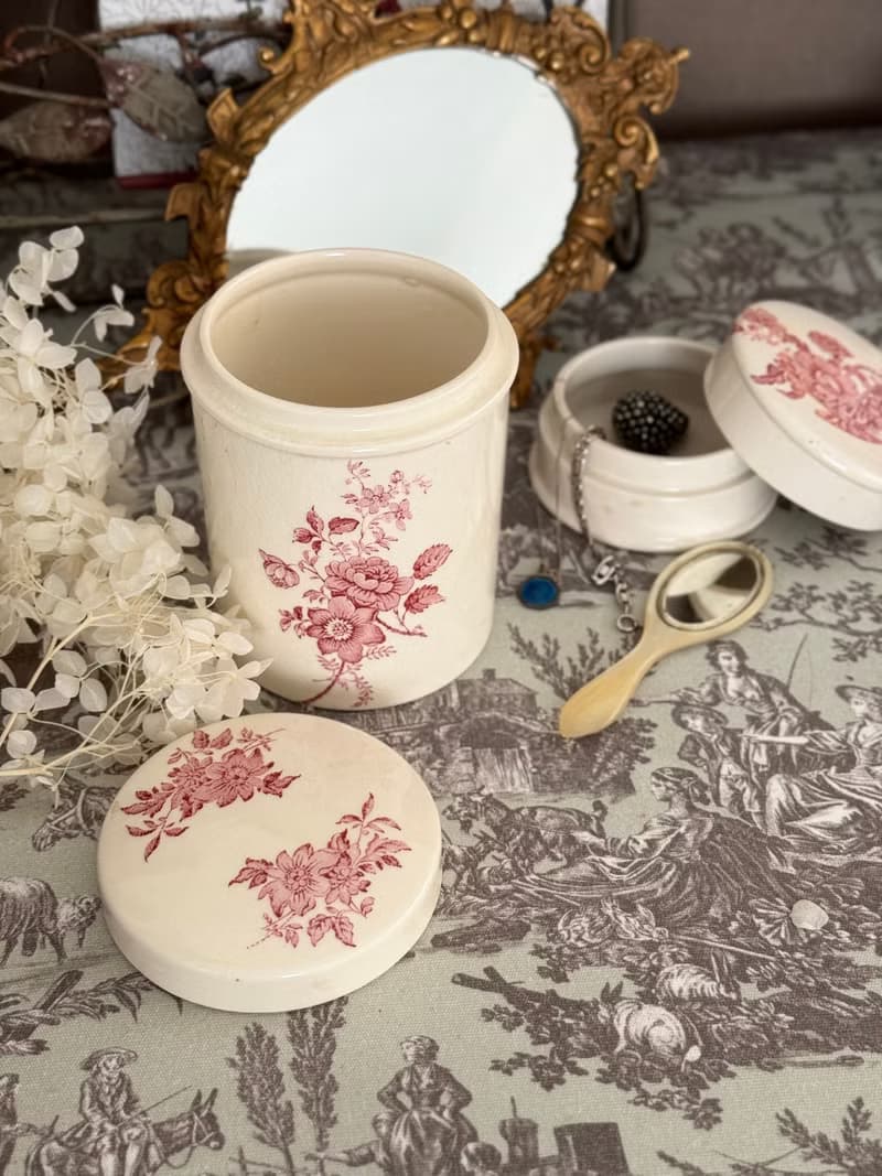40711-典雅古董Royal Staffordshire 粉色花飾瓷器收納罐