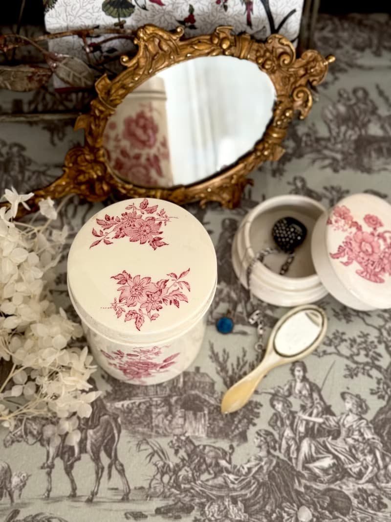 40711-典雅古董Royal Staffordshire 粉色花飾瓷器收納罐