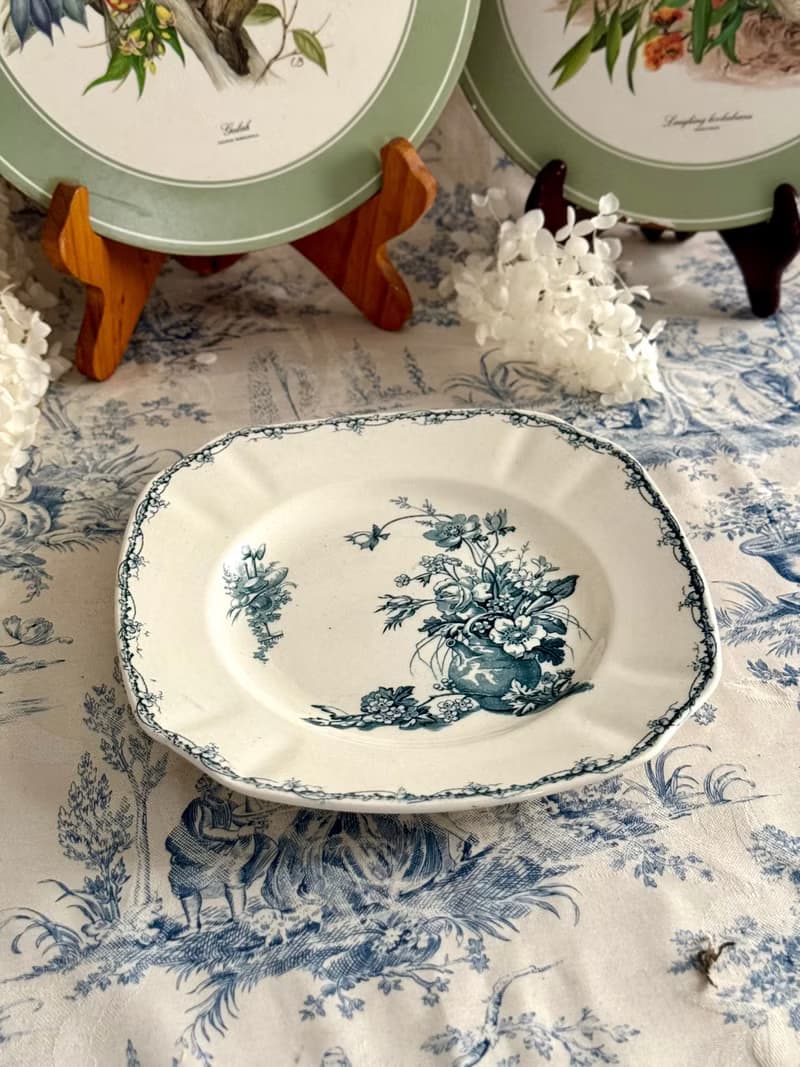 40516-罕見法國K&G Luneville四方型餐盤CHAMPÉTRE 系列21.5cm