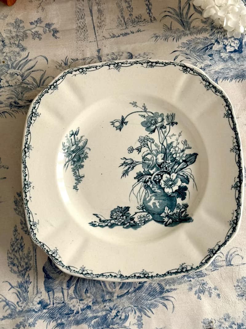 40516-罕見法國K&G Luneville四方型餐盤CHAMPÉTRE 系列21.5cm