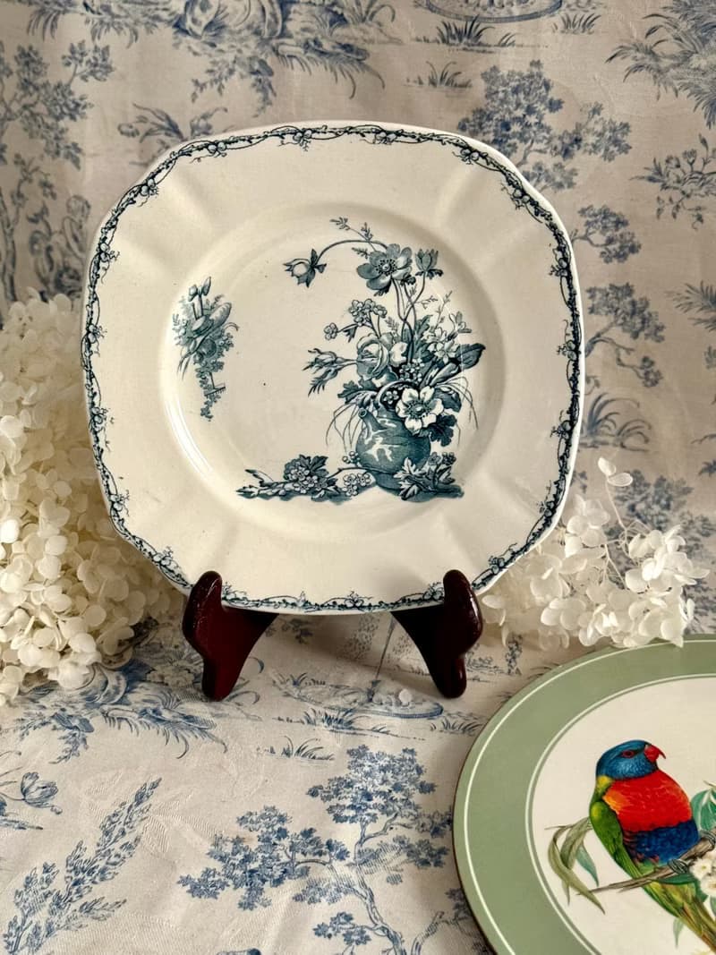 40516-罕見法國K&G Luneville四方型餐盤CHAMPÉTRE 系列21.5cm