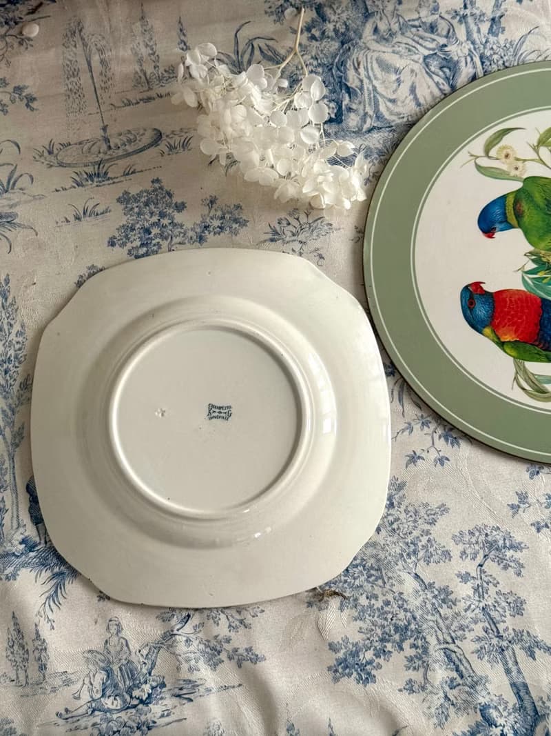 40516-罕見法國K&G Luneville四方型餐盤CHAMPÉTRE 系列21.5cm