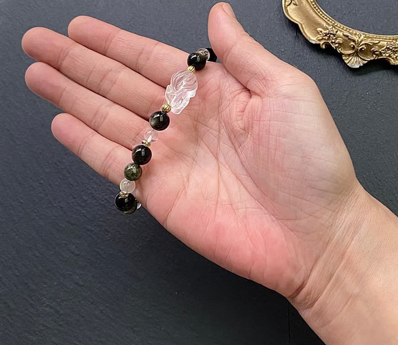 金曜石x沙弗萊石x白水晶x立體白水晶趴趴狐黃銅手鍊