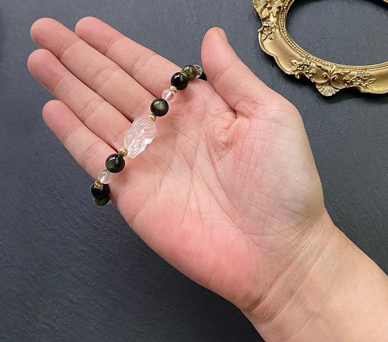 金曜石x沙弗萊石x白水晶x立體白水晶趴趴狐黃銅手鍊
