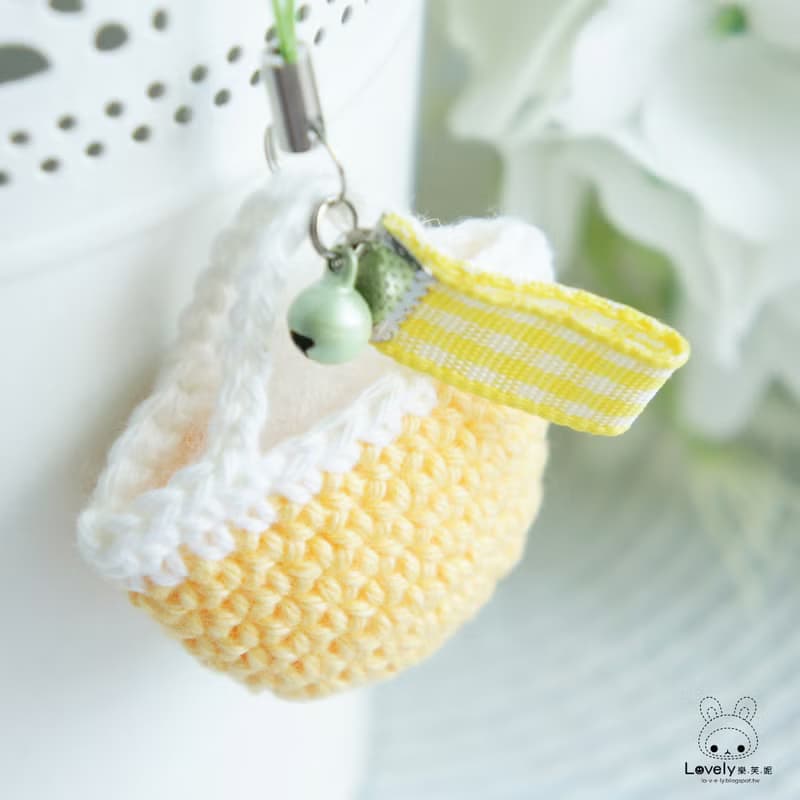 Lovely手作編織【格紋緞帶托特小香包吊飾、黃】