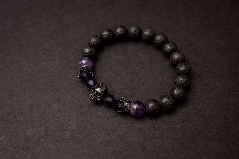 (天然石水晶手鍊)(骷髏頭系列手鍊)火山岩x夢幻紫晶手鍊