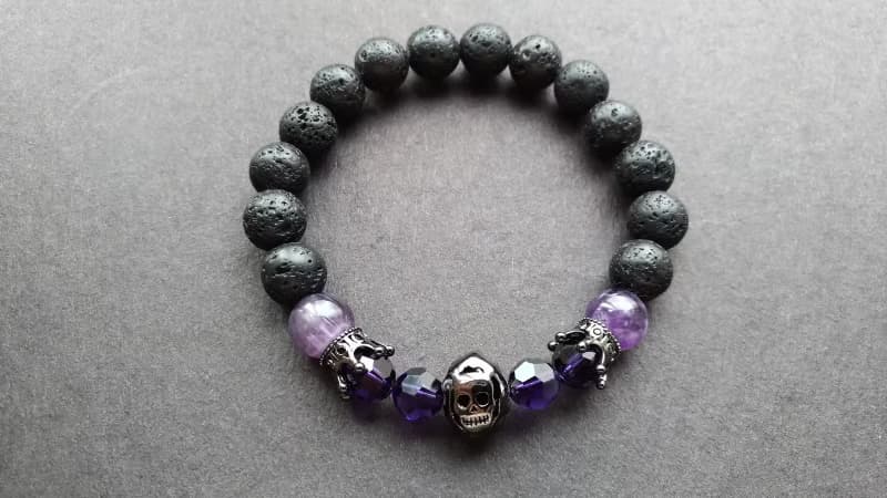 (天然石水晶手鍊)(骷髏頭系列手鍊)火山岩x夢幻紫晶手鍊