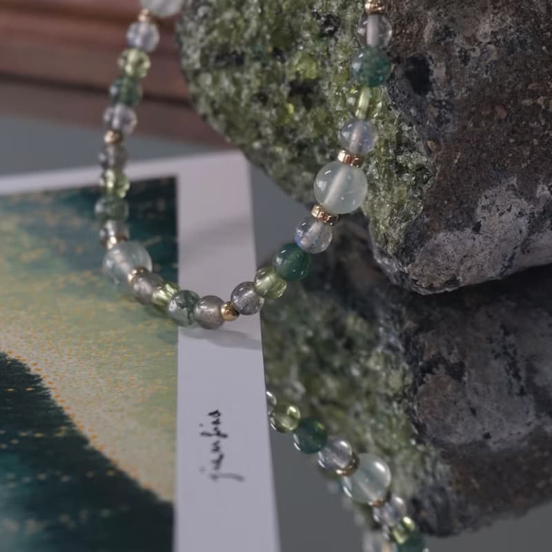 ll 自然之森 ll 葡萄石 拉長石 橄欖石 海藻石 手鍊手環 BR-00028