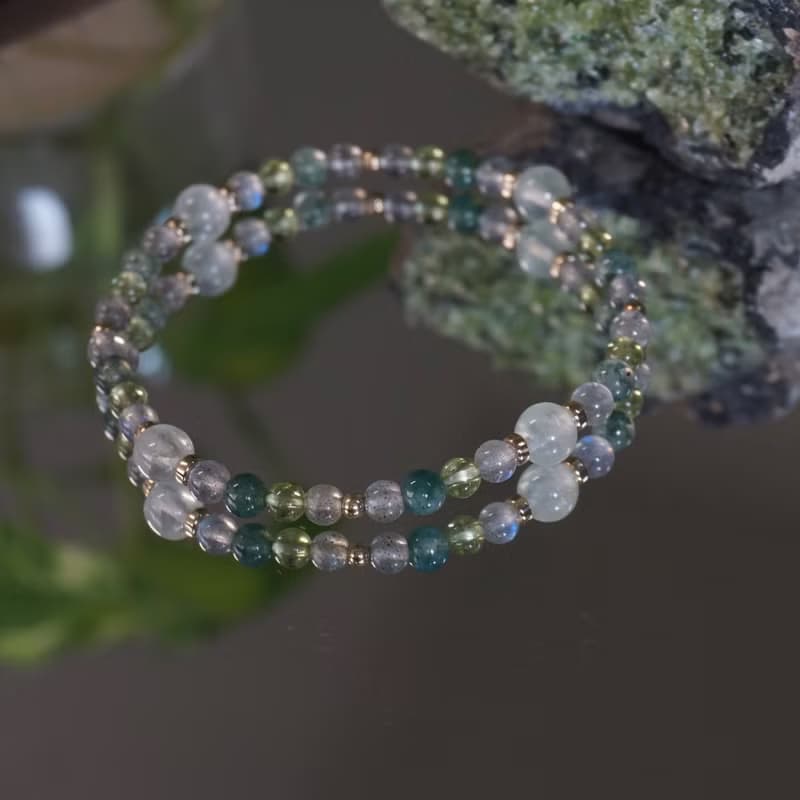 ll 自然之森 ll 葡萄石 拉長石 橄欖石 海藻石 手鍊手環 BR-00028
