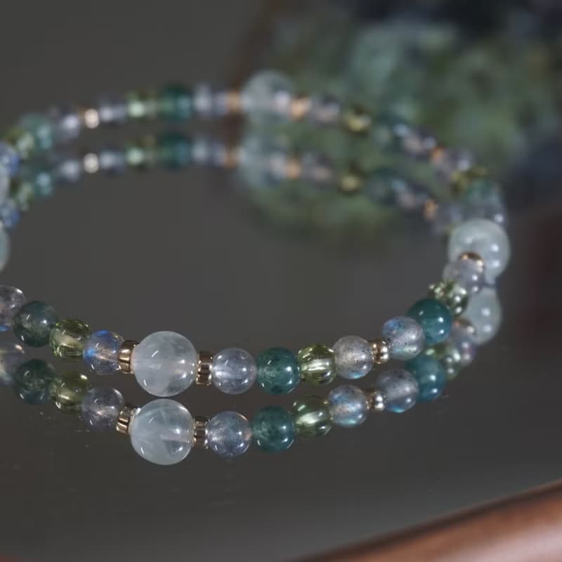 ll 自然之森 ll 葡萄石 拉長石 橄欖石 海藻石 手鍊手環 BR-00028