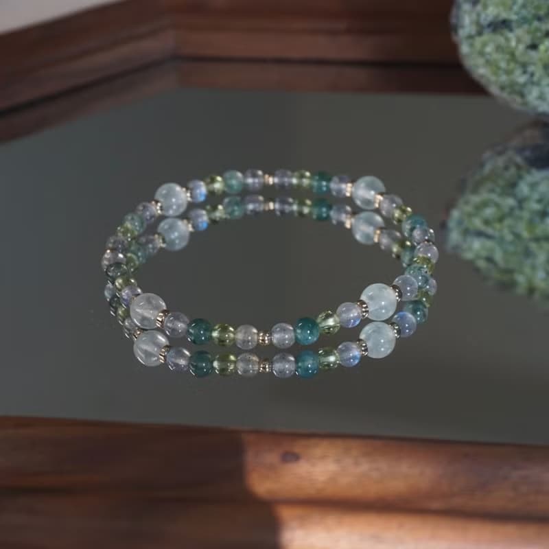 ll 自然之森 ll 葡萄石 拉長石 橄欖石 海藻石 手鍊手環 BR-00028