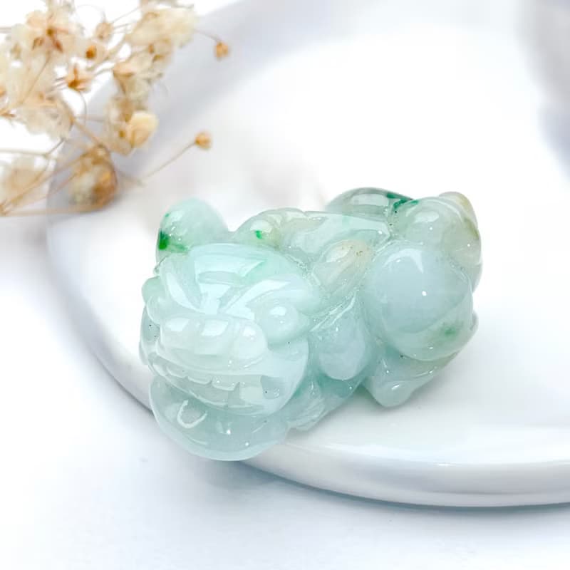 【招財神獸】飄綠花翡翠貔貅擺飾 | 天然緬甸玉翡翠A貨 | 送禮