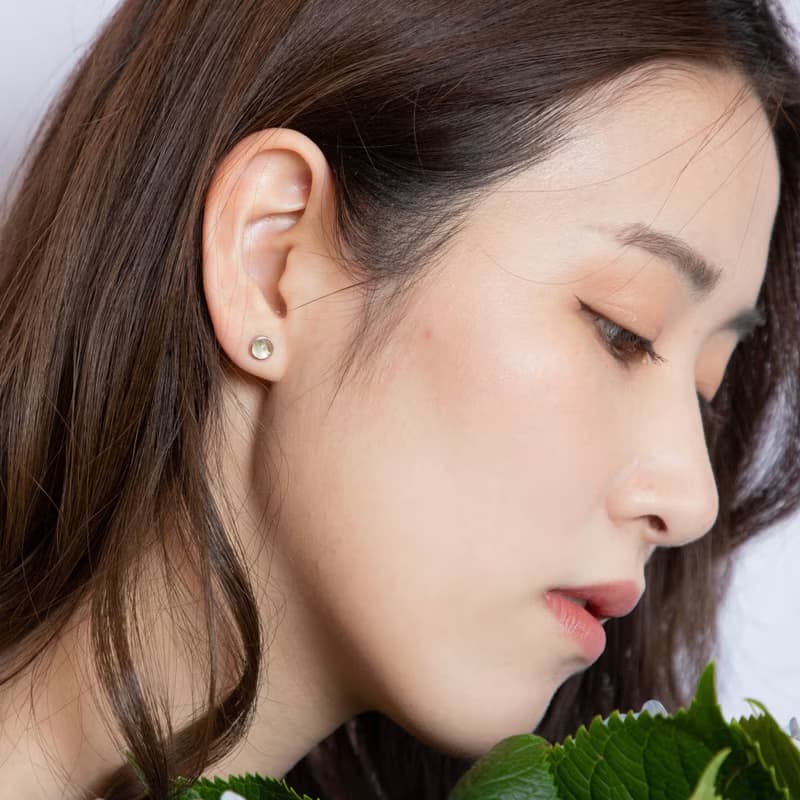 葡萄石925純銀簡約鑲邊耳環