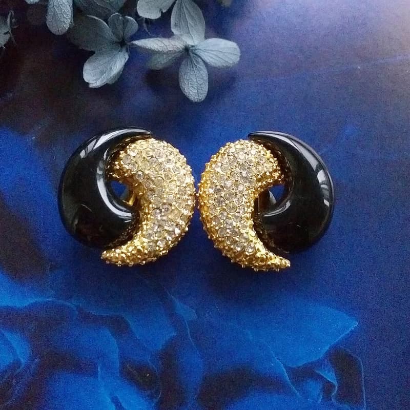 【西洋古董飾品 】摩登 黑金調  夾式耳環