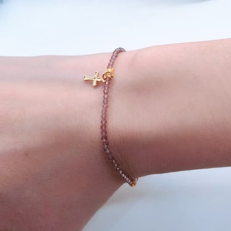 天然極細切割紫水晶包14K金十字架手鍊/信仰