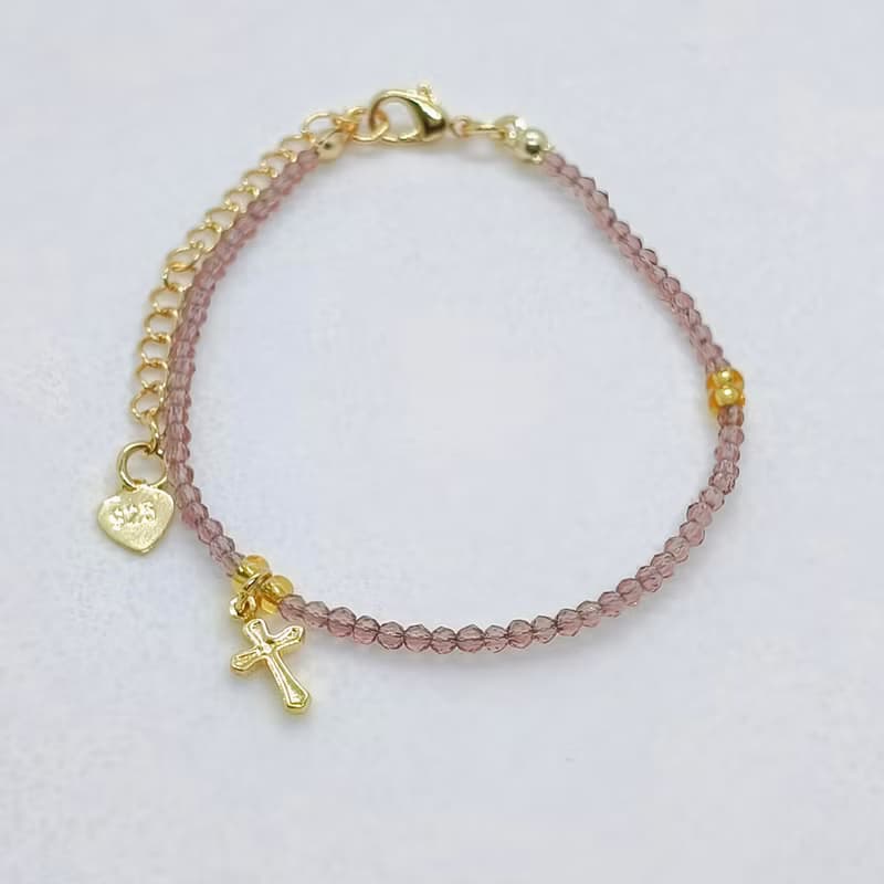 天然極細切割紫水晶包14K金十字架手鍊/信仰