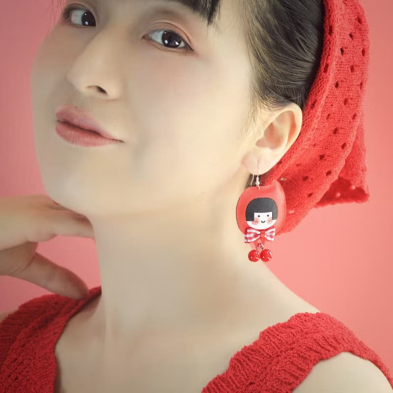 可愛小紅帽耳環 手作森系布藝耳夾