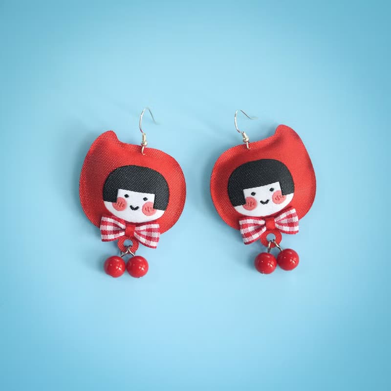 可愛小紅帽耳環 手作森系布藝耳夾