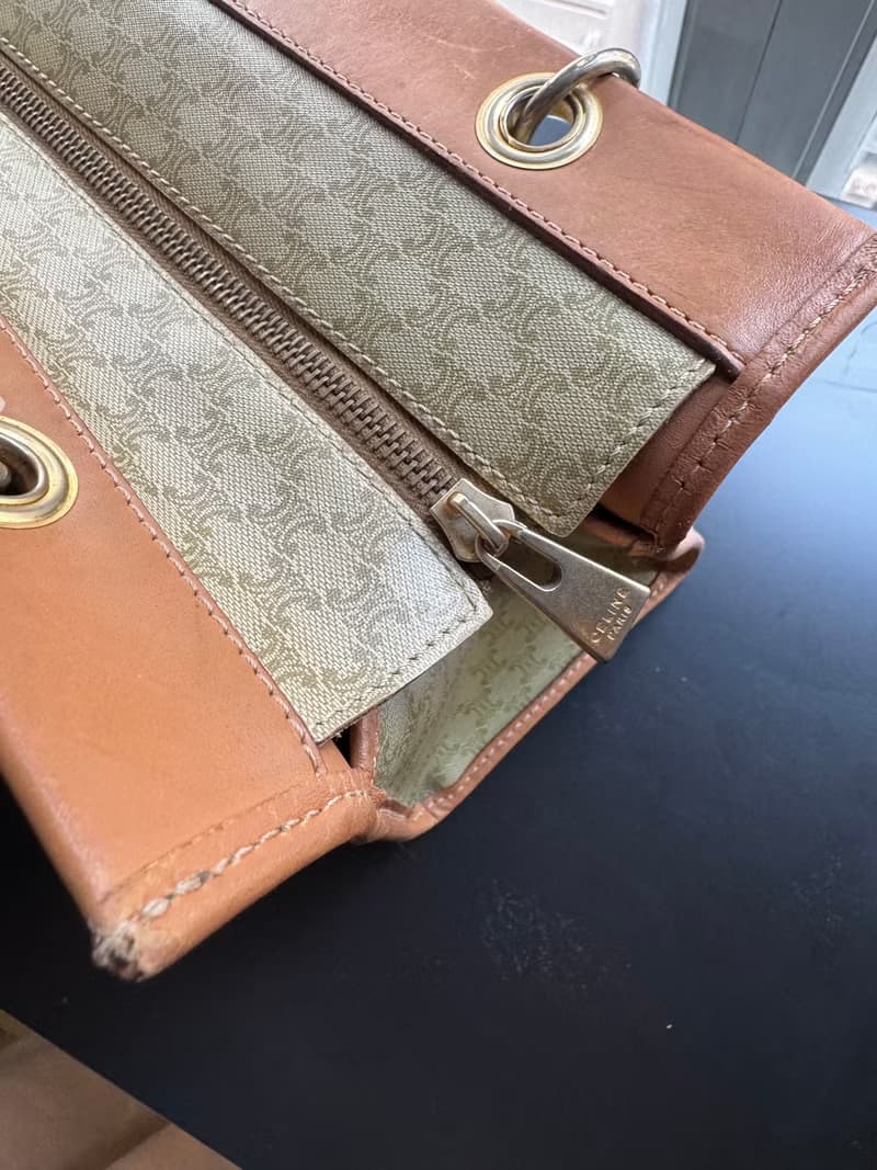 中古美品 Celine Macadam 淺啡老花 手提袋 方形手袋 斜背包