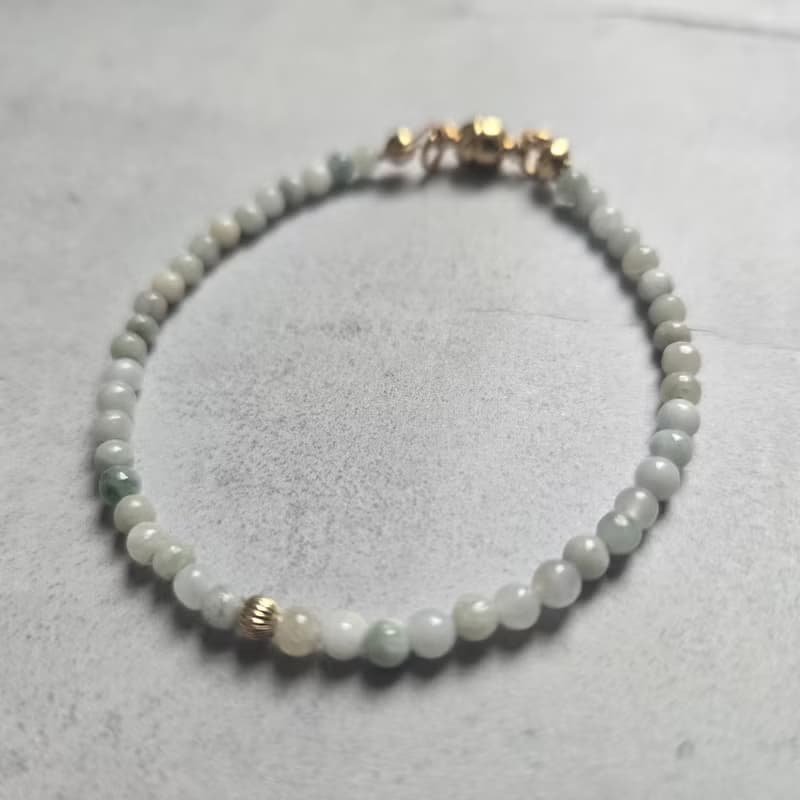 【Japan Handmade】14kgf 翡翠 天然石ブレスレット　医療用ステンレス　マグネット式　高品質