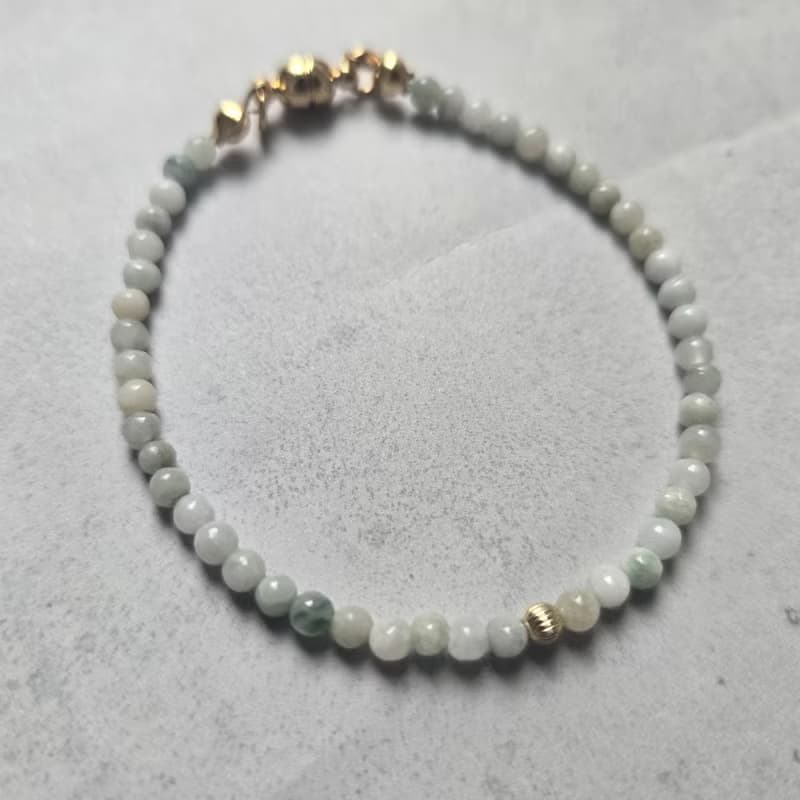 【Japan Handmade】14kgf 翡翠 天然石ブレスレット　医療用ステンレス　マグネット式　高品質