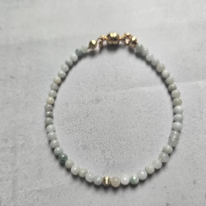 【Japan Handmade】14kgf 翡翠 天然石ブレスレット　医療用ステンレス　マグネット式　高品質