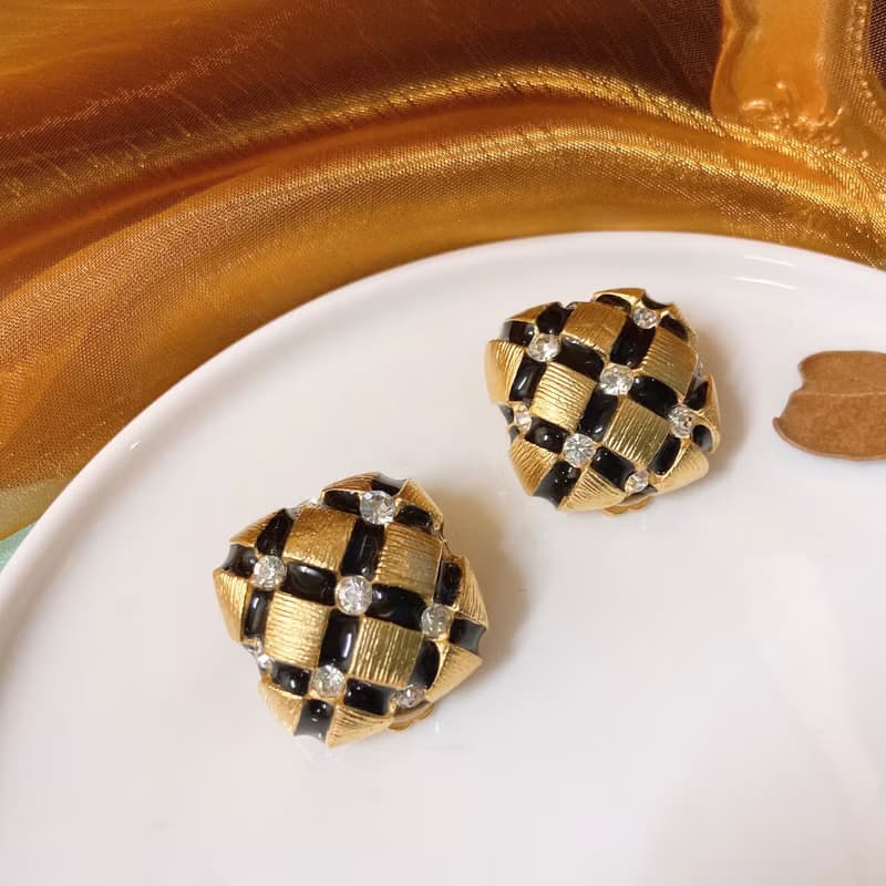【西洋古董飾品】1960 Gem-craft華麗掐絲紋琺瑯 閃耀 耳環耳夾