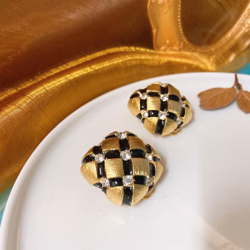 【西洋古董飾品】1960 Gem-craft華麗掐絲紋琺瑯 閃耀 耳環耳夾