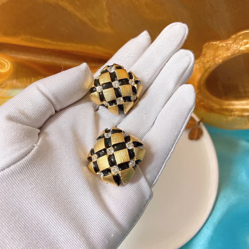 【西洋古董飾品】1960 Gem-craft華麗掐絲紋琺瑯 閃耀 耳環耳夾