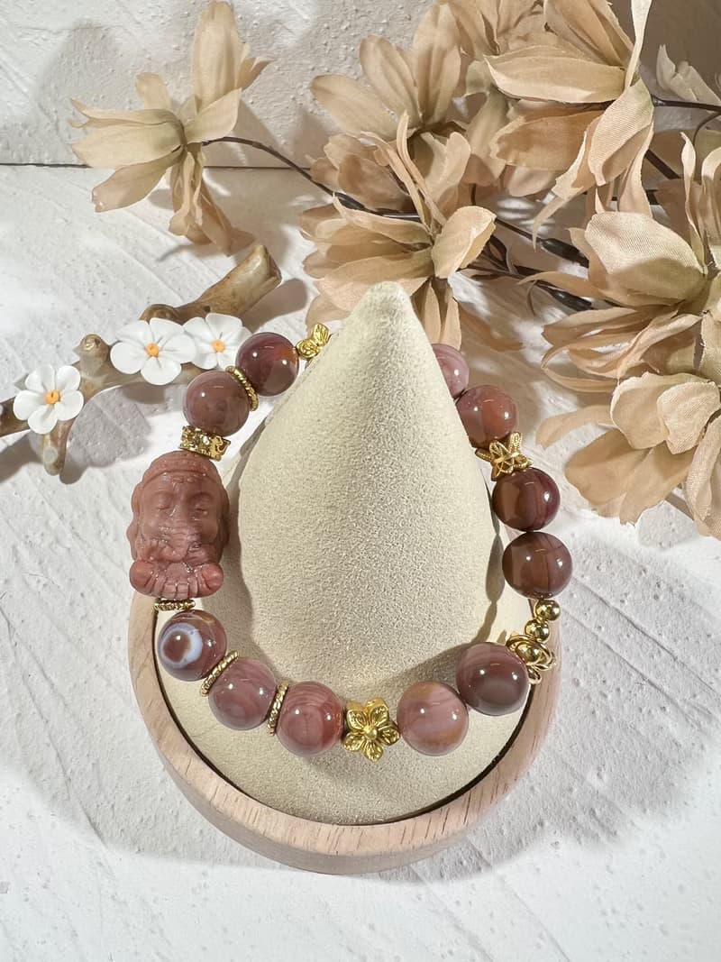 阿拉善 瑪瑙 千層乾枯玫瑰色調 手珠 手鍊 串珠 象神 智慧