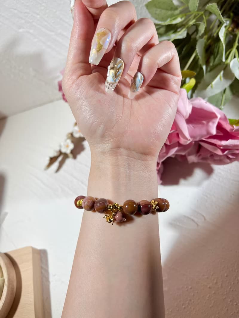 阿拉善 瑪瑙 千層乾枯玫瑰色調 手珠 手鍊 串珠 象神 智慧