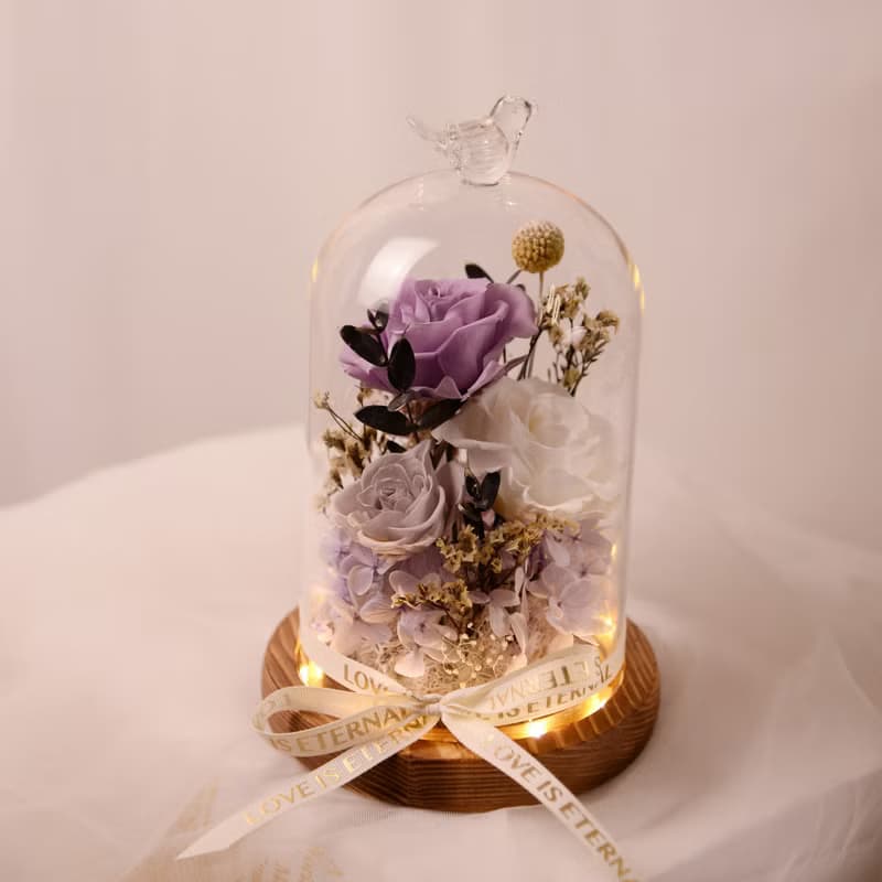 【情懷】Purple紫 永生花 玫瑰 LED 玻璃罩 夜燈 情人節 生日紀念
