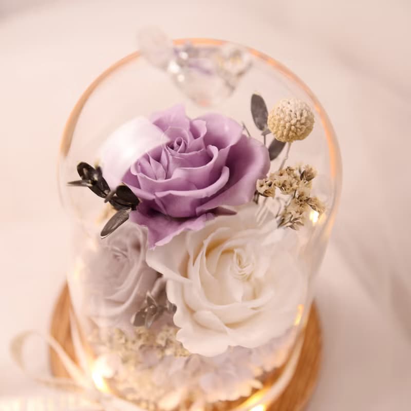 【情懷】Purple紫 永生花 玫瑰 LED 玻璃罩 夜燈 情人節 生日紀念
