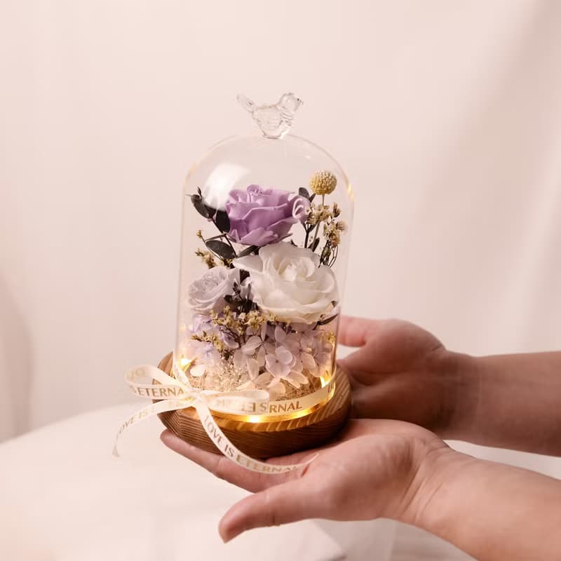 【情懷】Purple紫 永生花 玫瑰 LED 玻璃罩 夜燈 情人節 生日紀念