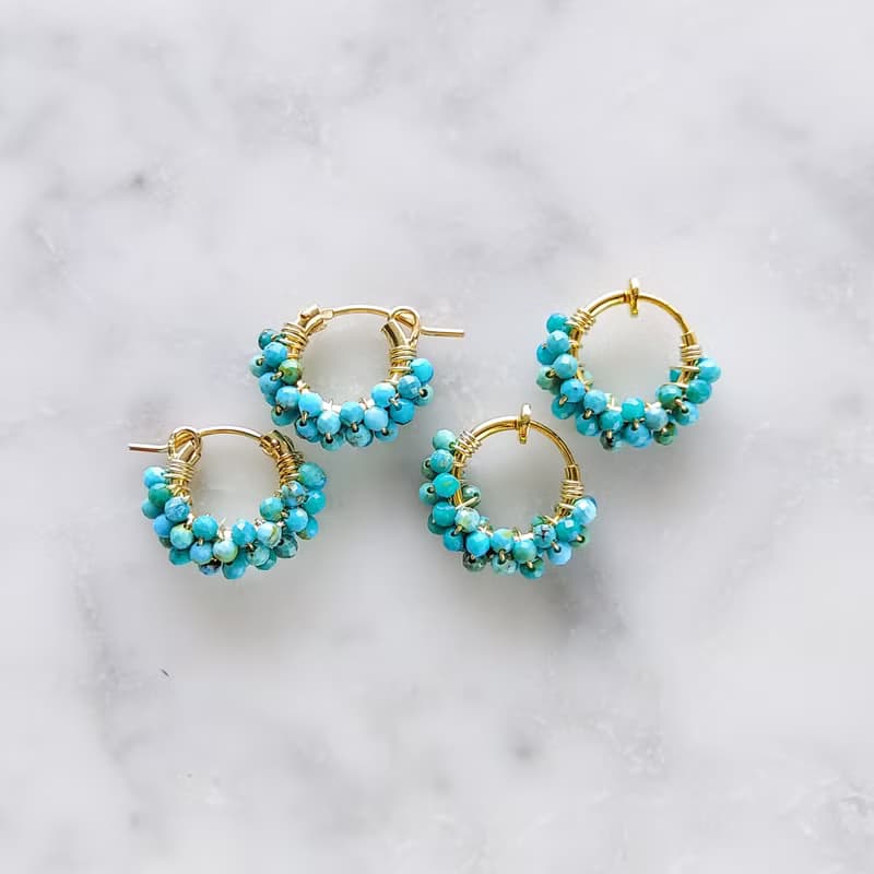 14kgf Natural Turquoise pave pierced earring / earring M 耳針式/耳夾式